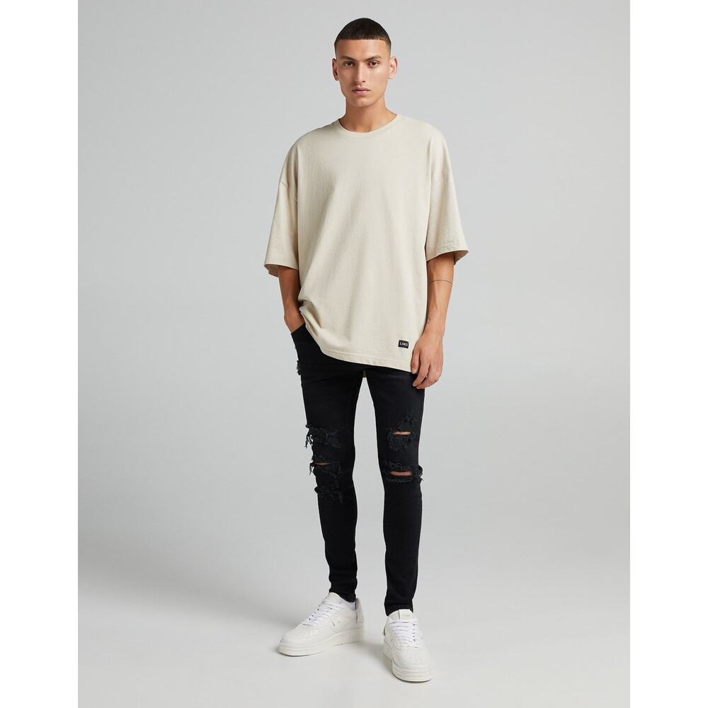 ASOS Bershka super skinny jeans  distressed frayed hem Men 38” W/ 27” IS